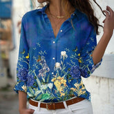 Camisa Feminina Shirt Kiara Azul Flores / P Camisakiara