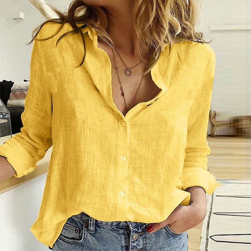 Camisa Social Feminina Linho Mujer Amarelo / P Camisalinho2