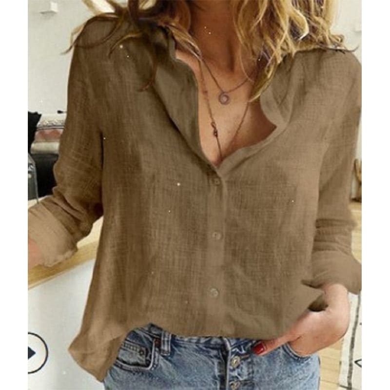 Camisa Social Feminina Linho Mujer Marrom / P Camisalinho2