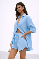 Conjunto Feminino Linho Short e Blusa Verano