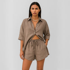 Conjunto Feminino Linho Short e Blusa Verano