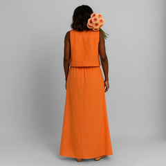 Conjunto Feminino Saia e Colete Linho Laranja Kleo