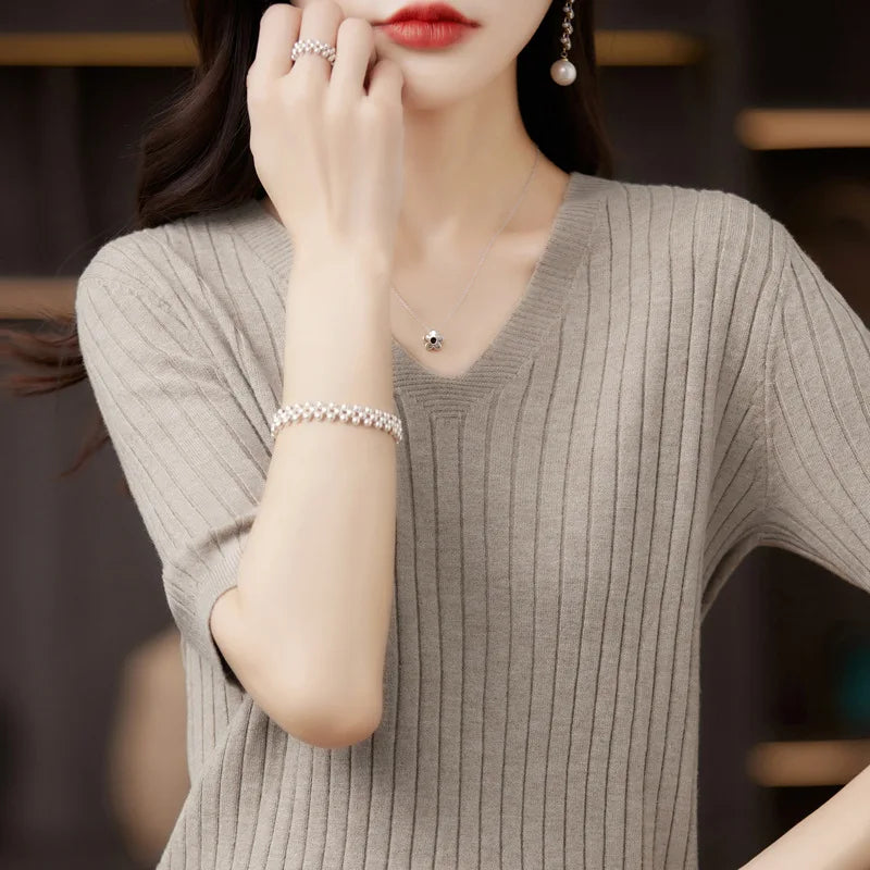 Blusa Feminina Decote Em V Mari Marrom Claro - Coradon