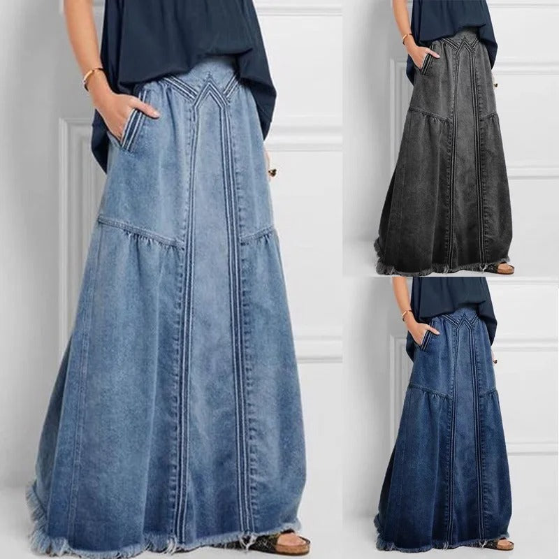Saia Jeans Longa De Cintura Alta Miriam - Coradon