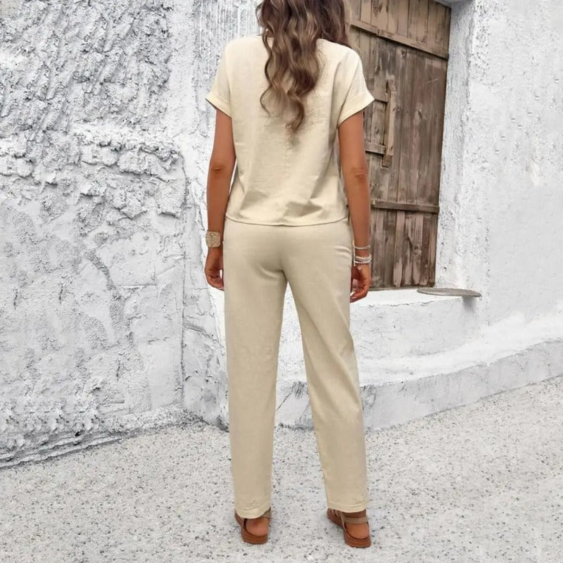 Conjunto Feminino Calça e Blusa Brenda Bege - Coradon