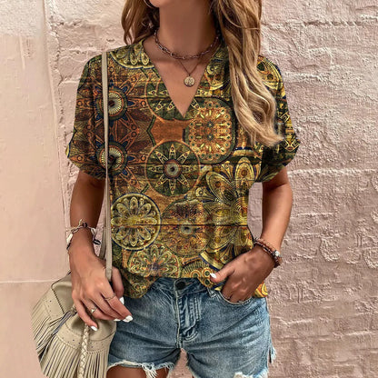 Blusa Feminina Manga Curta Retro