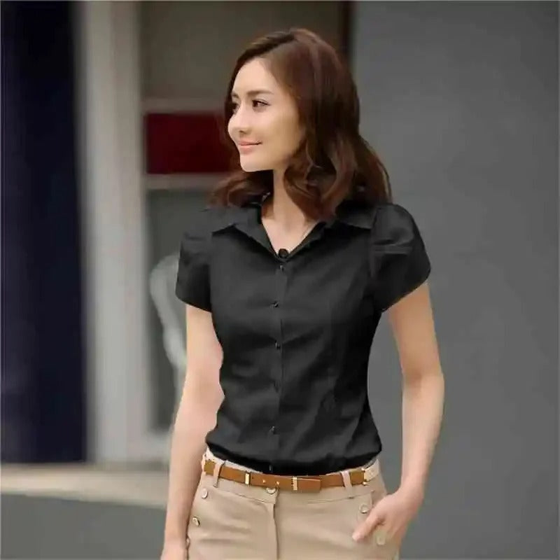 Blusa Feminina Manga Curta Social Vaiolet Preto - Coradon