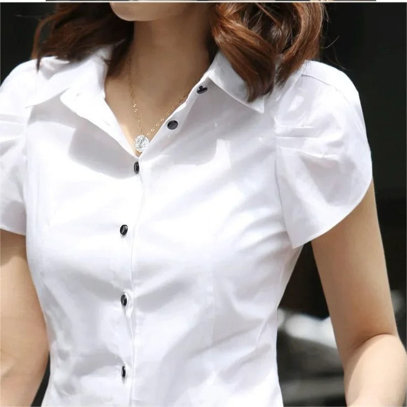 Blusa Feminina Manga Curta Social Vaiolet Branco - Coradon