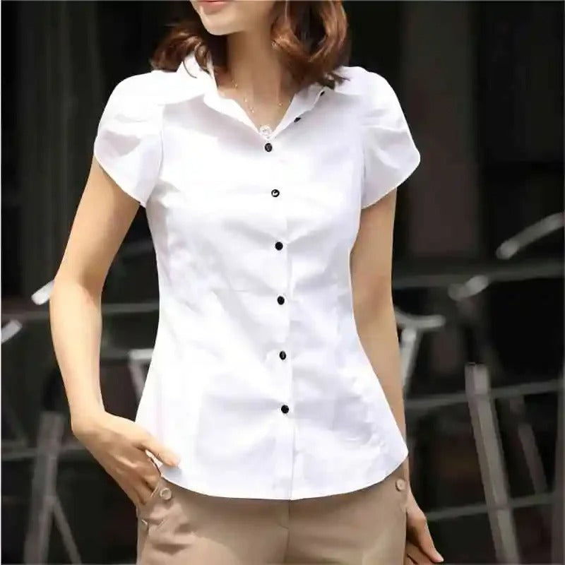 Blusa Feminina Manga Curta Social Vaiolet Branco - Coradon