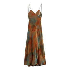 Vestido Longo Tie Dye Minerva Castanho Escuro - Coradon