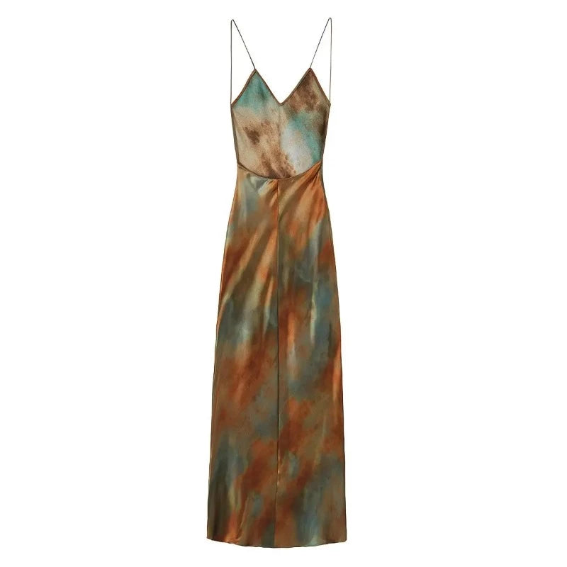 Vestido Longo Tie Dye Minerva Castanho Escuro - Coradon