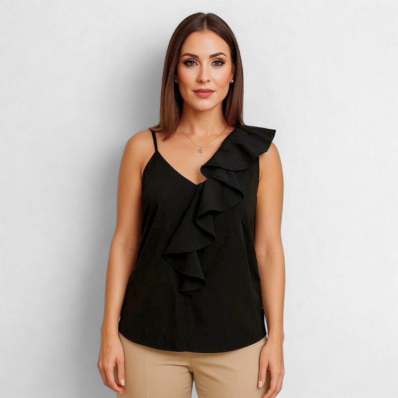 Regata Feminina Preta Babados Luci