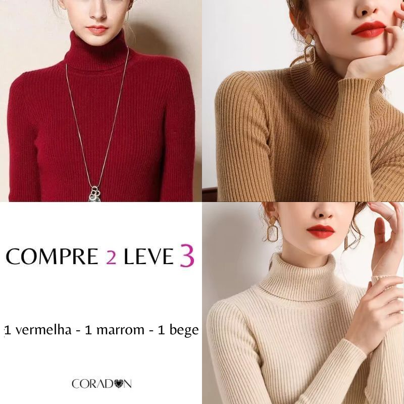Suéter Feminino Tricot Gola Alta Claudia - COMPRE 2 LEVE 3