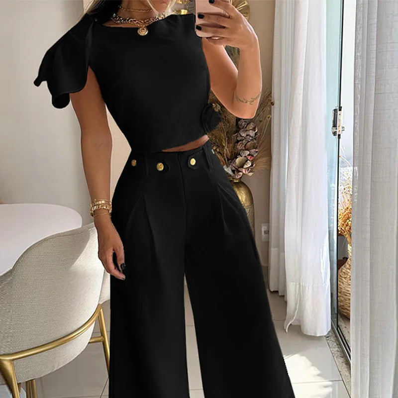 Conjunto Alfaiataria Elegante Cropped e Calça Lisa