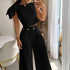 Conjunto Alfaiataria Elegante Cropped e Calça Lisa