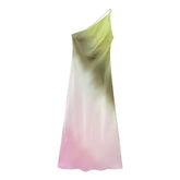 Vestido Midi De Seda Tie Dye Liana Verde Rosa - Coradon