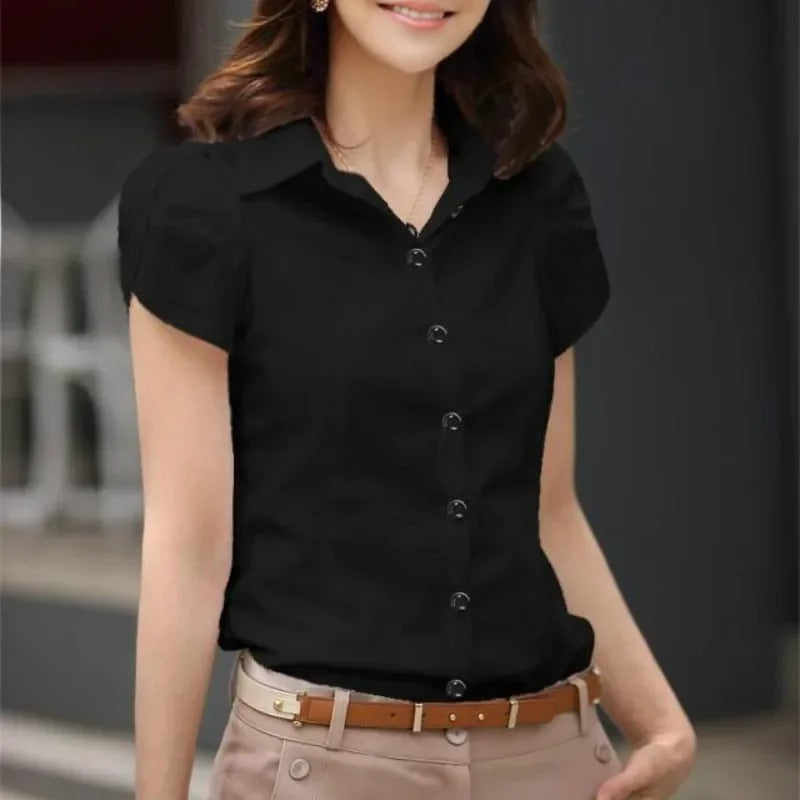 Blusa Feminina Manga Curta Social Vaiolet Preto - Coradon