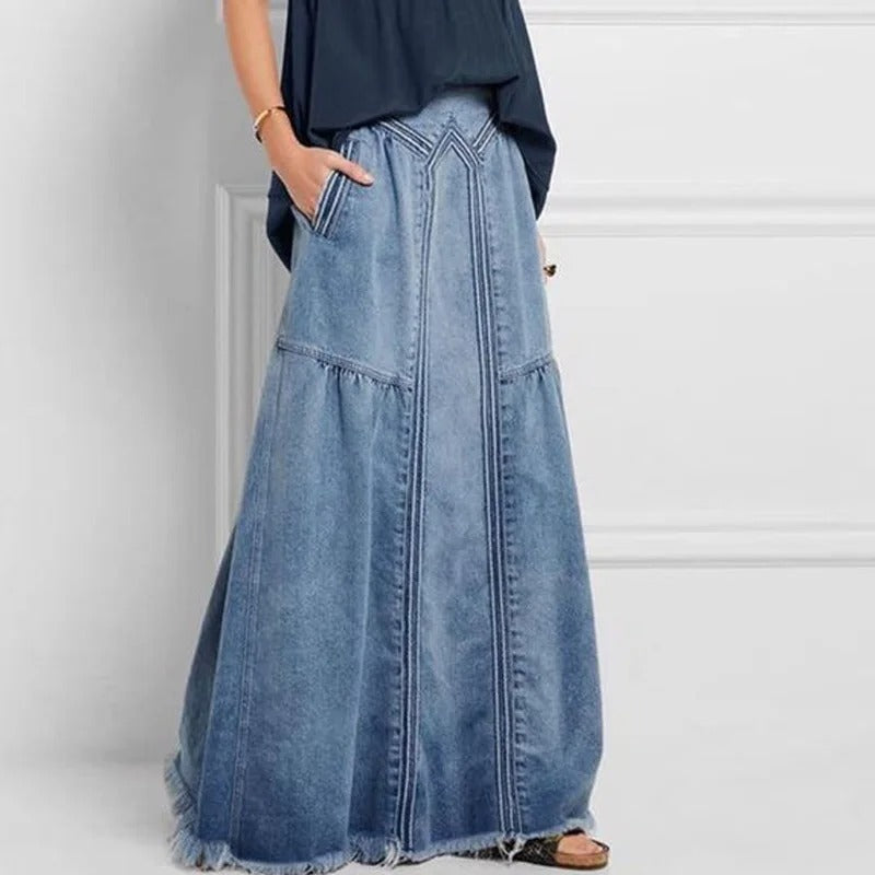 Saia Jeans Longa De Cintura Alta Miriam - Coradon