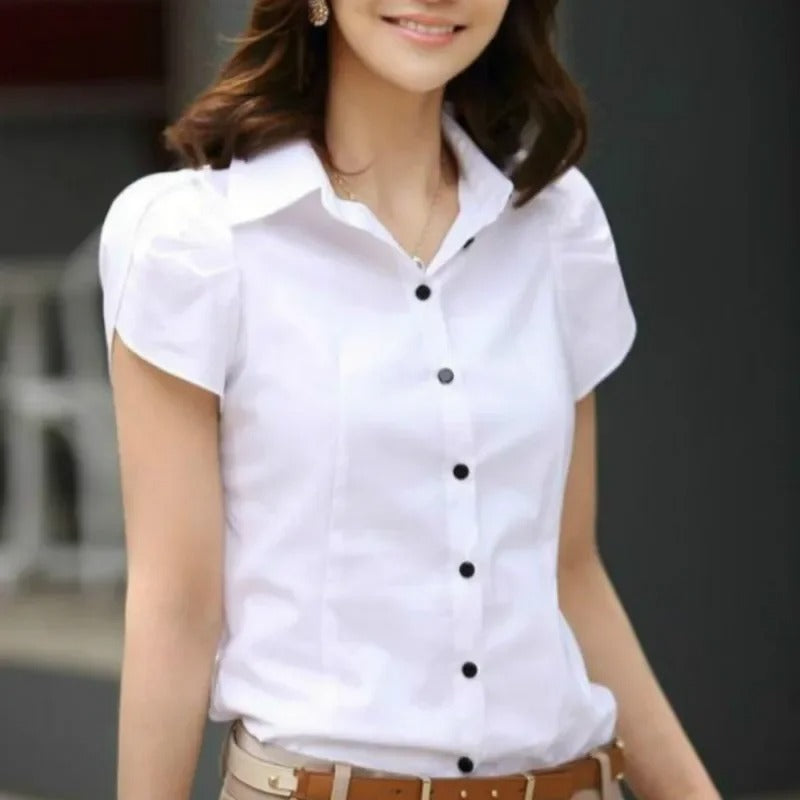 Blusa Feminina Manga Curta Social Vaiolet Branco - Coradon