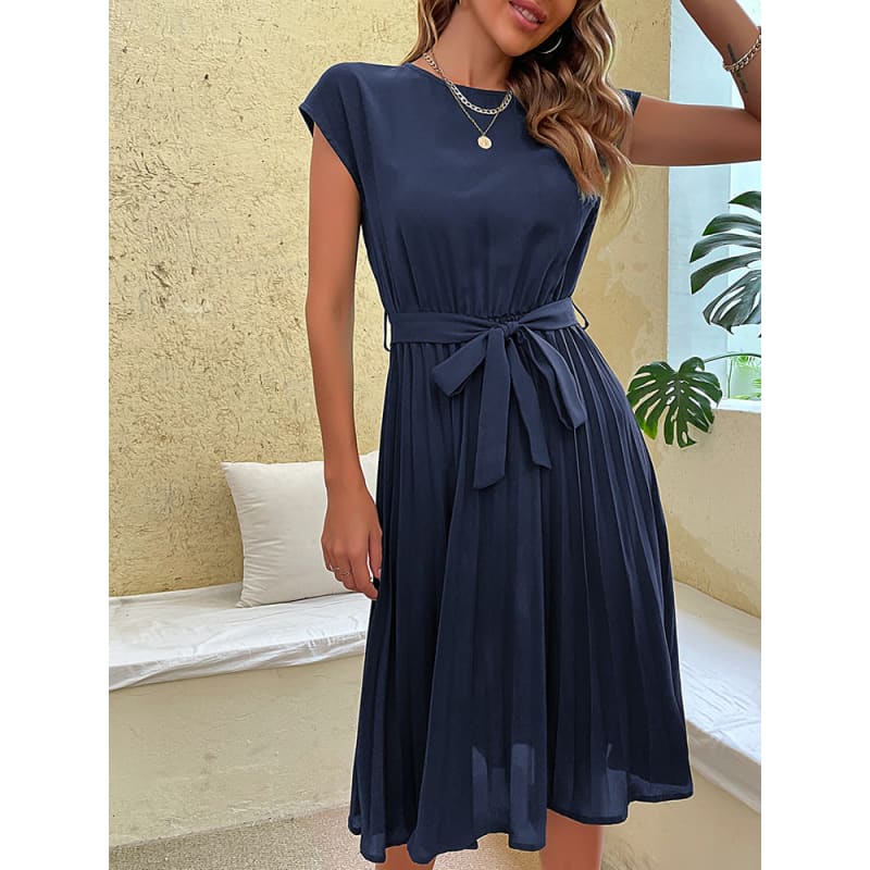 Vestido Elegante Midi Plissado Regina Azul / P