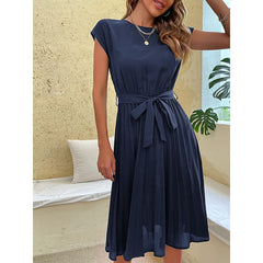 Vestido Elegante Midi Plissado Regina Azul / P