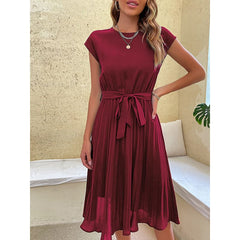 Vestido Elegante Midi Plissado Regina Vinho / P
