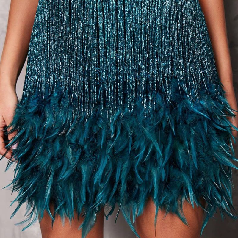 Vestido Festa Curto Com Franjas Shine