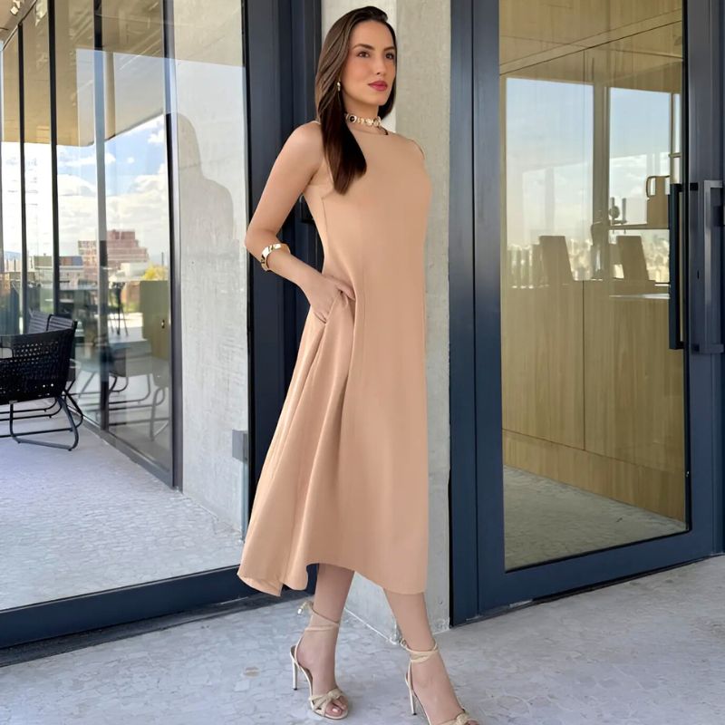 Vestido Midi Elegante Pêssego Chanel