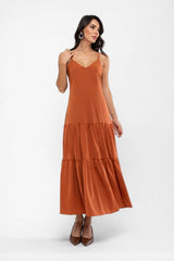 Vestido Midi Elegante Terracota Fabi
