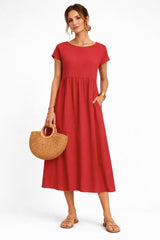 Vestido Midi Manga Curta Pamela