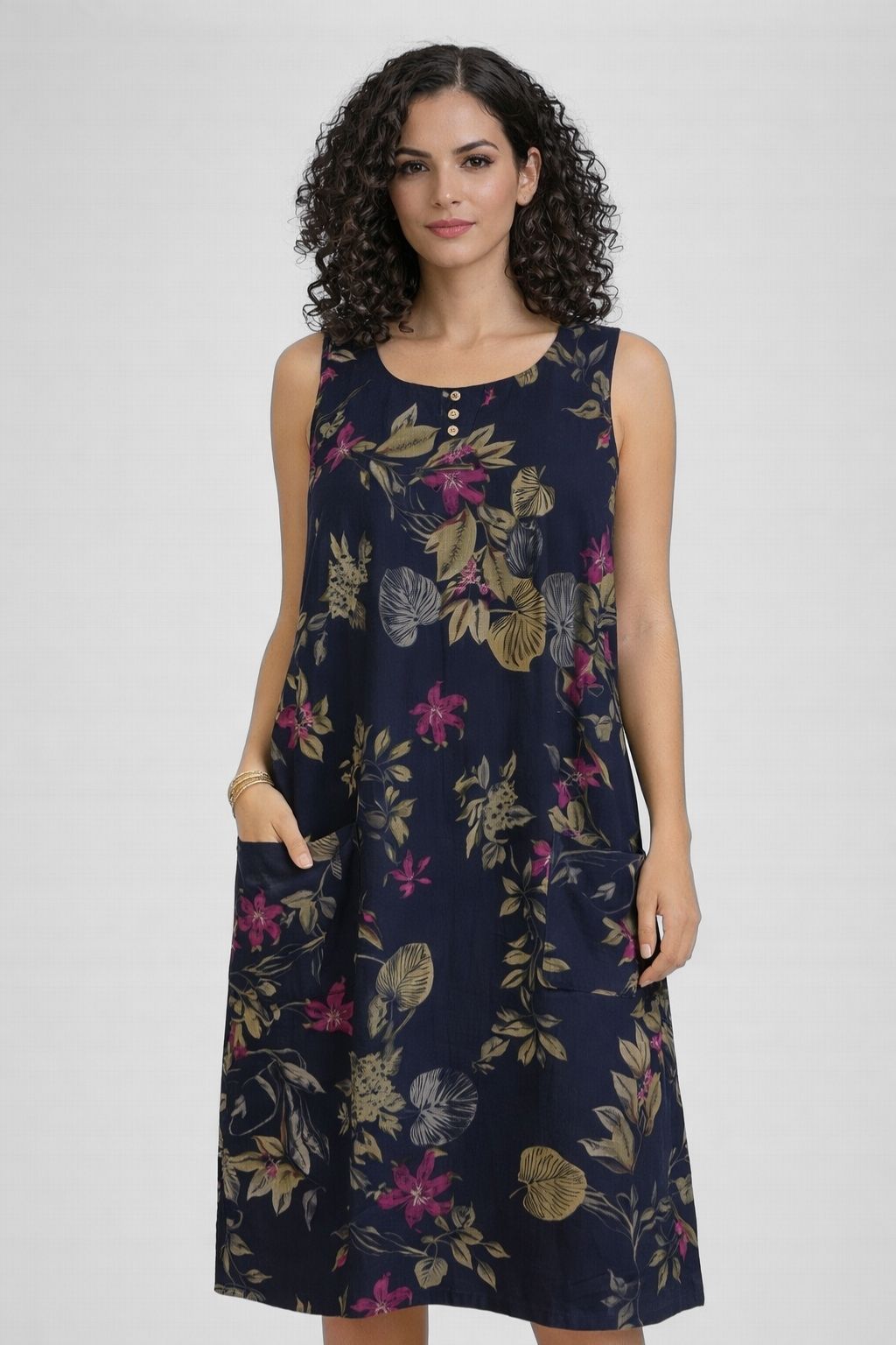 Vestido Midi Soltinho Azul Sem Mangas Hailey