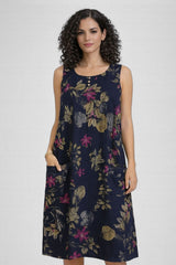 Vestido Midi Soltinho Azul Sem Mangas Hailey