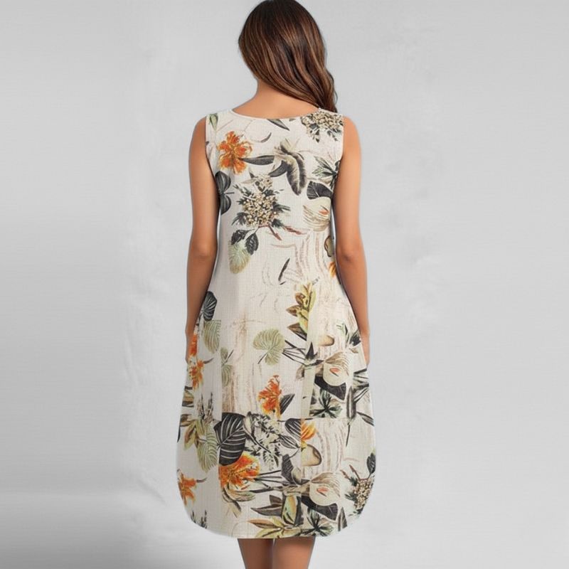 Vestido Midi Soltinho Bege Sem Mangas Hailey
