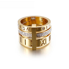 Anel Triplo Algarismo Romano Banhado em Ouro 18K