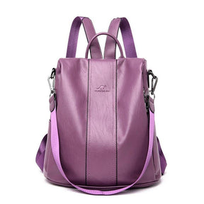 Mochila Couro Antifurto Feminina Roxo